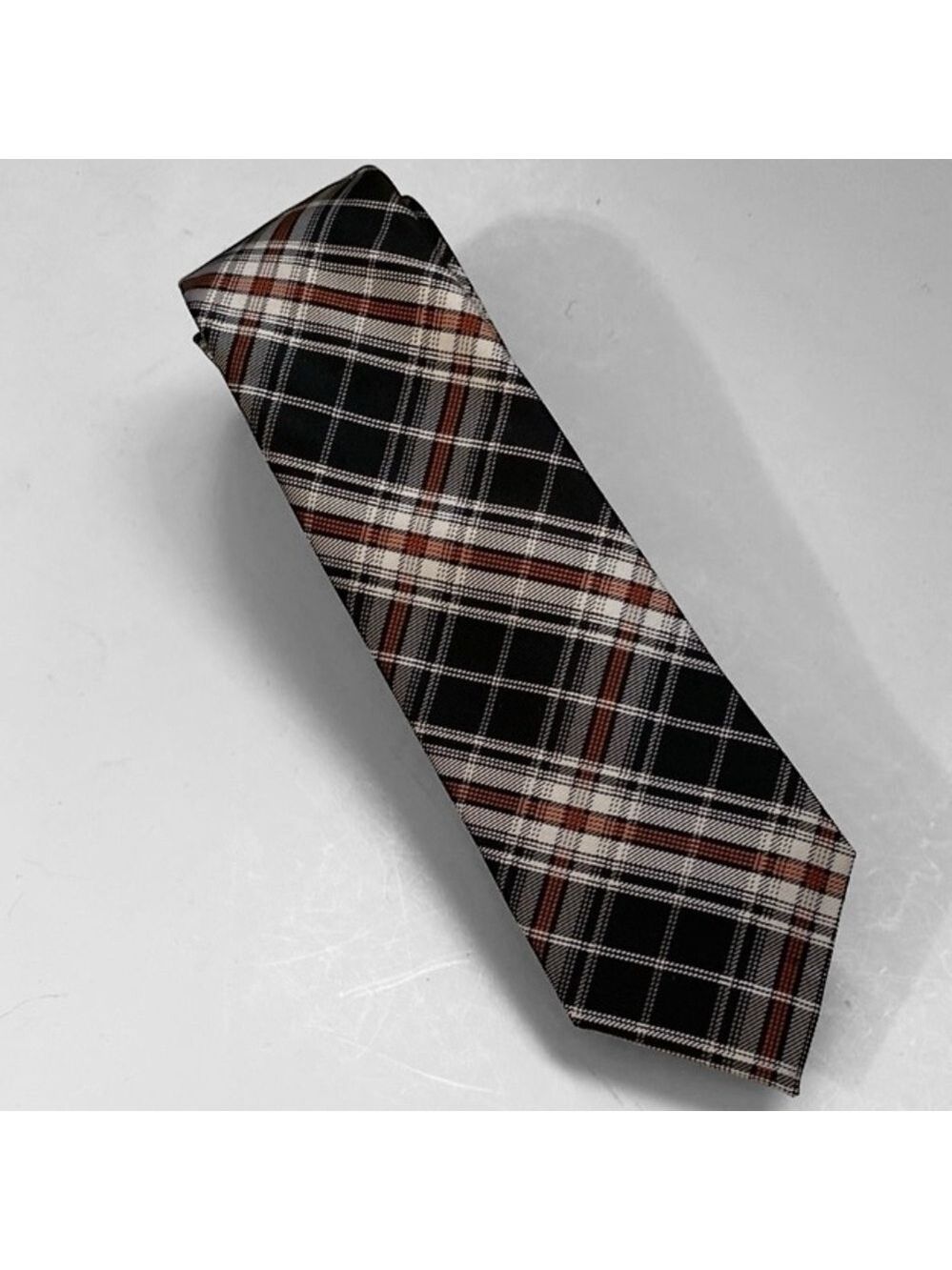 Ben Sherman SILK PLAID TIE Classic Black and Brown Plaid Tie